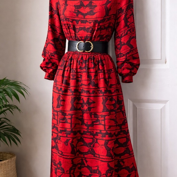 Motifs Dresses & Skirts - Vintage 80s Red Black Geometric Dress Shoulder Pads Size 8